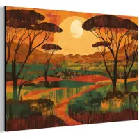 MuchoWow Aluminium schilderij 180x120 cm - Wanddecoratie metaal - Landschap - Afrikaans - Zon - Metalen muurdecoratie woonkamer - Decoratie industrieel - Foto op dibond - Industriële accessoires slaapkamer