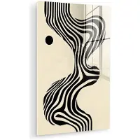 MuchoWow Glasschilderij 60x90 cm - Schilderij acrylglas - Beige - Lijnen - Golvend - Abstract - Foto op glas - Muurdecoratie woonkamer - Wanddecoratie slaapkamer - Schilderijen
