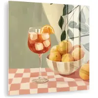 MuchoWow Glasschilderij 20x20 cm - Schilderij acrylglas - Citroenen - Glas - Tafelkleed - Geblokt - Foto op glas - Muurdecoratie woonkamer - Wanddecoratie slaapkamer - Schilderijen
