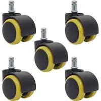 Mendler Set van 5 harde vloerwielen -H86, bureaustoelwielen, stoelwielen, belastbaar tot 150 kg, Ø 11 mm ~ geel