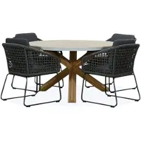 BUITEN living Nancy/Tulum Lava Grey dining tuinset | 4 personen | betonlook + touw | 135cm ronde tuintafel
