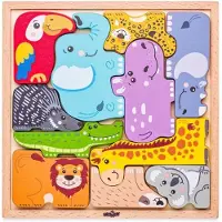 Woody 91995 - Houten dierenpuzzel - 11 stevige figuren - 19 x 19 x 1 cm