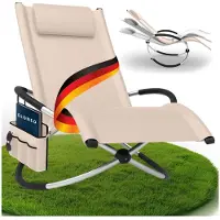 Aktiv shop GmbH Schommel Ligstoel – Relaxstoel tot 180 kg met Zijvak - Weerbestendig voor Balkon & Tuin - Creme