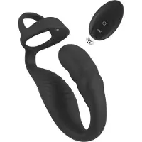 Rebel - prostaat vibrator met penis- en balring - siliconen - zwart