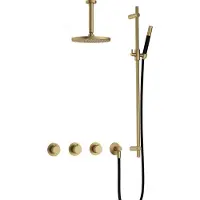 Hotbath Cobber IBS70 Inbouw Doucheset - Staafhanddouche - 25cm Hoofddouche - 15cm Plafondbuis - Glijstang - Geborsteld Messing - Messing - Kranen, - Kranen, Douchekranen, Douchesets, Inbouw douchesets