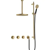 Hotbath Cobber IBS70 Inbouw Doucheset - Ronde Handdouche - 25cm Hoofddouche - 30cm Plafondbuis - Glijstang - Geborsteld Messing - Messing - Kranen, - Kranen, Douchekranen, Douchesets, Inbouw