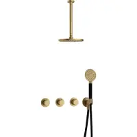 Hotbath Cobber IBS70 Inbouw Doucheset - Ronde Handdouche - 25cm Hoofddouche - 30cm Plafondbuis - Wandhouder - Geborsteld Messing - Messing - Kranen, - Kranen, Douchekranen, Douchesets, Inbouw