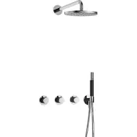 Hotbath Cobber IBS70 inbouw regendoucheset met ronde handdouche aan glijstang en 25cm ronde hoofddouche aan 30cm plafondarm geborsteld zwart PVD