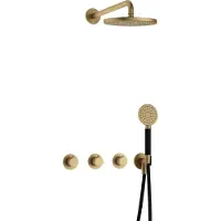 Hotbath Cobber IBS70 Inbouw Doucheset - Ronde Handdouche - 25cm Hoofddouche - Wandarm - Wandhouder - Geborsteld Messing - Messing - Kranen, - Kranen, Douchekranen, Douchesets, Inbouw douchesets
