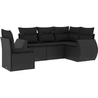 vidaXL 5-delige Loungeset met kussens poly rattan zwart