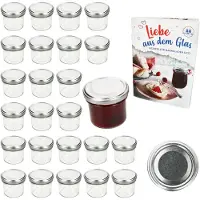 MamboCat Set van 25 bekers 125 ml jampot inmaakpot Inmaakpot Naar 66 zilveren deksel incl. diamanten suiker gelei receptenboekje