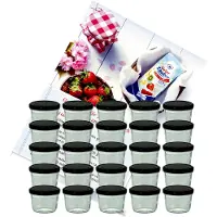 MamboCat Set van 25 bekers 230 ml jampot inmaakpot Inmaakpot Naar 82 zwart deksel incl. Diamant-Zucker Gelierzauber receptenboekje