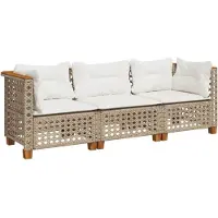 vidaXL Tuinbank 3-zits met kussens poly rattan beige