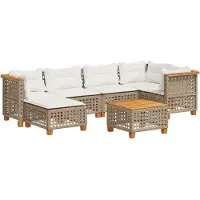 vidaXL 7-delige Loungeset met kussens poly rattan beige
