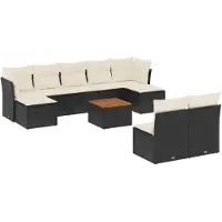 vidaXL 10-delige Loungeset met kussens poly rattan zwart