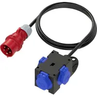 PC Electric kunststof mobiele verdeeldoos, onbeveiligd, met 3 Schuko-aansluitingen, 1,5 meter kabel, CEE-stekker 16A, 1 stuk.