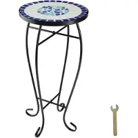 TecTake - Balkontafel bloemenkruk tuintafel terrastafel plantenkruk bijzettafel - mozaïek wit/blauw - 402769