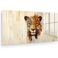 MuchoWow Glasschilderij 160x80 cm - Schilderij acrylglas - Luipaard - Symmetrisch - Strepen - Foto op glas - Muurdecoratie woonkamer - Wanddecoratie slaapkamer - Schilderijen