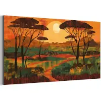 MuchoWow Aluminium schilderij 120x60 cm - Wanddecoratie metaal - Landschap - Afrikaans - Zon - Metalen muurdecoratie woonkamer - Decoratie industrieel - Foto op dibond - Industriële accessoires slaapkamer