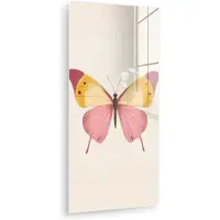 MuchoWow Glasschilderij 20x40 cm - Schilderij acrylglas - Vlinder - Illustratie - Roze - Foto op glas - Muurdecoratie woonkamer - Wanddecoratie slaapkamer - Schilderijen