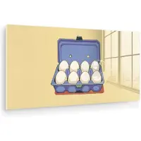 MuchoWow Glasschilderij 40x20 cm - Schilderij acrylglas - Eieren - Doos - Minimalistisch - Blauw - Foto op glas - Muurdecoratie woonkamer - Wanddecoratie slaapkamer - Schilderijen
