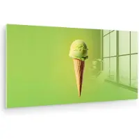 MuchoWow Glasschilderij 160x80 cm - Schilderij acrylglas - Hoorntje - Schepijs - Groen - Foto op glas - Muurdecoratie woonkamer - Wanddecoratie slaapkamer - Schilderijen