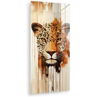 MuchoWow Glasschilderij 40x80 cm - Schilderij acrylglas - Luipaard - Symmetrisch - Strepen - Foto op glas - Muurdecoratie woonkamer - Wanddecoratie slaapkamer - Schilderijen