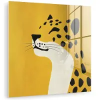 MuchoWow Glasschilderij 50x50 cm - Schilderij acrylglas - Cheetah - Illustratie - Geel - Foto op glas - Muurdecoratie woonkamer - Wanddecoratie slaapkamer - Schilderijen