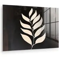 MuchoWow Glasschilderij 180x120 cm - Schilderij acrylglas - Blad - Wit - Minimalistisch - Foto op glas - Muurdecoratie woonkamer - Wanddecoratie slaapkamer - Schilderijen