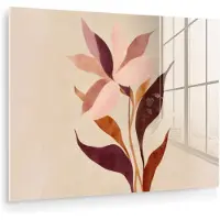 MuchoWow Glasschilderij 80x60 cm - Schilderij acrylglas - Bloemen - Blaadjes - Minimalistisch - Roze - Foto op glas - Muurdecoratie woonkamer - Wanddecoratie slaapkamer - Schilderijen