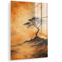 MuchoWow Glasschilderij 60x80 cm - Schilderij acrylglas - Boom - Landschap - Oranje - Foto op glas - Muurdecoratie woonkamer - Wanddecoratie slaapkamer - Schilderijen