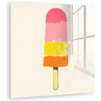 MuchoWow Glasschilderij 50x50 cm - Schilderij acrylglas - Waterijsje - Retro - Stokje - Roze - Foto op glas - Muurdecoratie woonkamer - Wanddecoratie slaapkamer - Schilderijen
