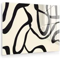 MuchoWow Glasschilderij 80x60 cm - Schilderij acrylglas - Abstract - Lijnen - Modern - Beige - Foto op glas - Muurdecoratie woonkamer - Wanddecoratie slaapkamer - Schilderijen