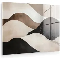 MuchoWow Glasschilderij 80x60 cm - Schilderij acrylglas - Golven - Abstract - Beige - Foto op glas - Muurdecoratie woonkamer - Wanddecoratie slaapkamer - Schilderijen