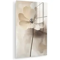 MuchoWow Glasschilderij 120x180 cm - Schilderij acrylglas - Bloem - Beige - Verf - Schaduw - Foto op glas - Muurdecoratie woonkamer - Wanddecoratie slaapkamer - Schilderijen