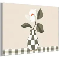 MuchoWow Aluminium schilderij 60x40 cm - Wanddecoratie metaal - Vaas - Geruit - Groen - Bloem - Metalen muurdecoratie woonkamer - Decoratie industrieel - Foto op dibond - Industriële accessoires slaapkamer