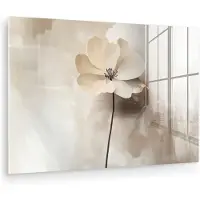 MuchoWow Glasschilderij 150x100 cm - Schilderij acrylglas - Bloem - Beige - Verf - Schaduw - Foto op glas - Muurdecoratie woonkamer - Wanddecoratie slaapkamer - Schilderijen