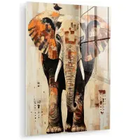 MuchoWow Glasschilderij 120x160 cm - Schilderij acrylglas - Olifant - Slurf - Mozaïek - Abstract - Foto op glas - Muurdecoratie woonkamer - Wanddecoratie slaapkamer - Schilderijen