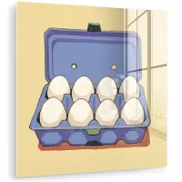 MuchoWow Glasschilderij 50x50 cm - Schilderij acrylglas - Eieren - Doos - Minimalistisch - Blauw - Foto op glas - Muurdecoratie woonkamer - Wanddecoratie slaapkamer - Schilderijen