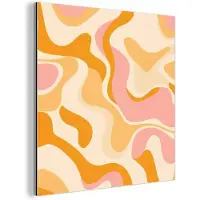 MuchoWow Aluminium schilderij 20x20 cm - Wanddecoratie metaal - Abstract - Golvend - Oranje - Metalen muurdecoratie woonkamer - Decoratie industrieel - Foto op dibond - Industriële accessoires slaapkamer