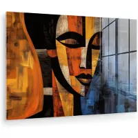 MuchoWow Glasschilderij 90x60 cm - Schilderij acrylglas - Abstract - Portret - Kleurvakken - Foto op glas - Muurdecoratie woonkamer - Wanddecoratie slaapkamer - Schilderijen