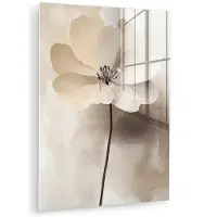 MuchoWow Glasschilderij 30x40 cm - Schilderij acrylglas - Bloem - Beige - Verf - Schaduw - Foto op glas - Muurdecoratie woonkamer - Wanddecoratie slaapkamer - Schilderijen