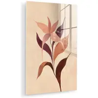 MuchoWow Glasschilderij 20x30 cm - Schilderij acrylglas - Minimalistisch - Bloem - Bladeren - Beige - Foto op glas - Muurdecoratie woonkamer - Wanddecoratie slaapkamer - Schilderijen