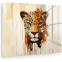 MuchoWow Glasschilderij 160x120 cm - Schilderij acrylglas - Luipaard - Symmetrisch - Strepen - Foto op glas - Muurdecoratie woonkamer - Wanddecoratie slaapkamer - Schilderijen