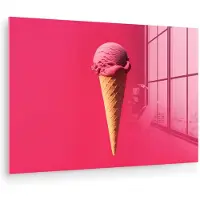 MuchoWow Glasschilderij 180x120 cm - Schilderij acrylglas - Schepijs - Roze - Hoorntje - Foto op glas - Muurdecoratie woonkamer - Wanddecoratie slaapkamer - Schilderijen