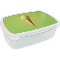 MuchoWow Broodtrommel Wit - Lunchbox Hoorntje - Schepijs - Groen - Brooddoos 18x12x6 cm - Brood lunch box - Broodtrommels voor kinderen en volwassenen