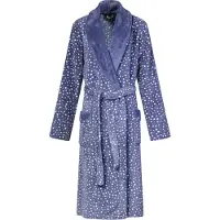Lunatex - dames badjas - luxe coral fleece - blue white dot - maat S/M
