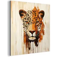 MuchoWow Aluminium schilderij 50x50 cm - Wanddecoratie metaal - Luipaard - Symmetrisch - Strepen - Metalen muurdecoratie woonkamer - Decoratie industrieel - Foto op dibond - Industriële accessoires slaapkamer