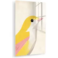 MuchoWow Glasschilderij 120x180 cm - Schilderij acrylglas - Vogel - Minimalistisch - Geel - Foto op glas - Muurdecoratie woonkamer - Wanddecoratie slaapkamer - Schilderijen