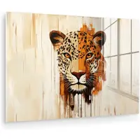 MuchoWow Glasschilderij 180x120 cm - Schilderij acrylglas - Luipaard - Symmetrisch - Strepen - Foto op glas - Muurdecoratie woonkamer - Wanddecoratie slaapkamer - Schilderijen